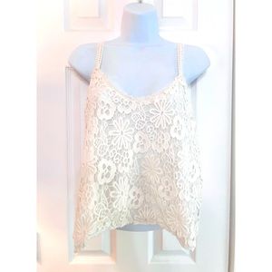 Francesca’s Cream Floral Lace Tank Top | Size Medium